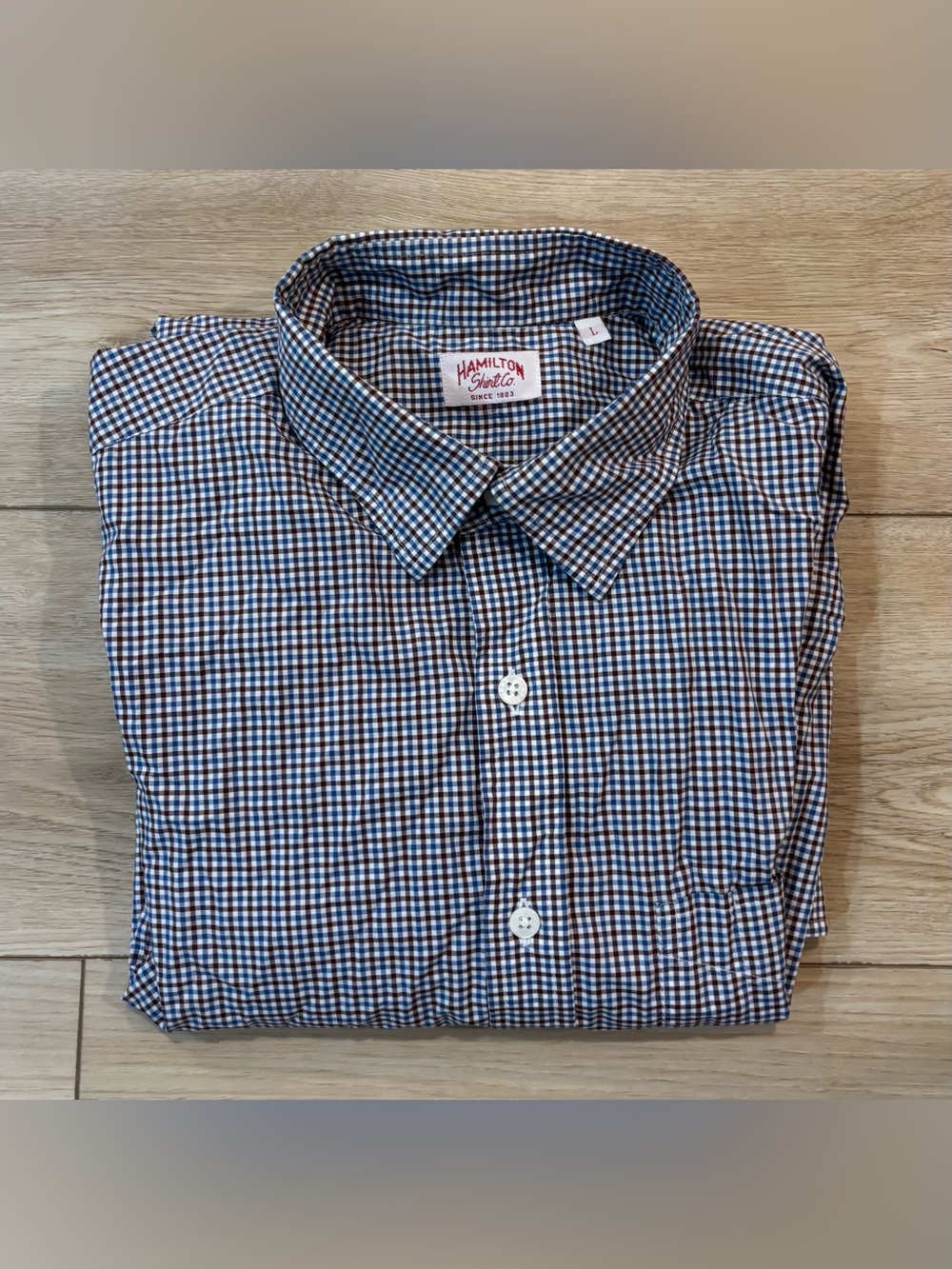 Hamilton Shirt Co Shirt Mens Large L Blue White Plaid Button Down USA Made